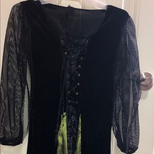 Girls Velvet Witch Costume w/ Mesh Sleeves and Hat